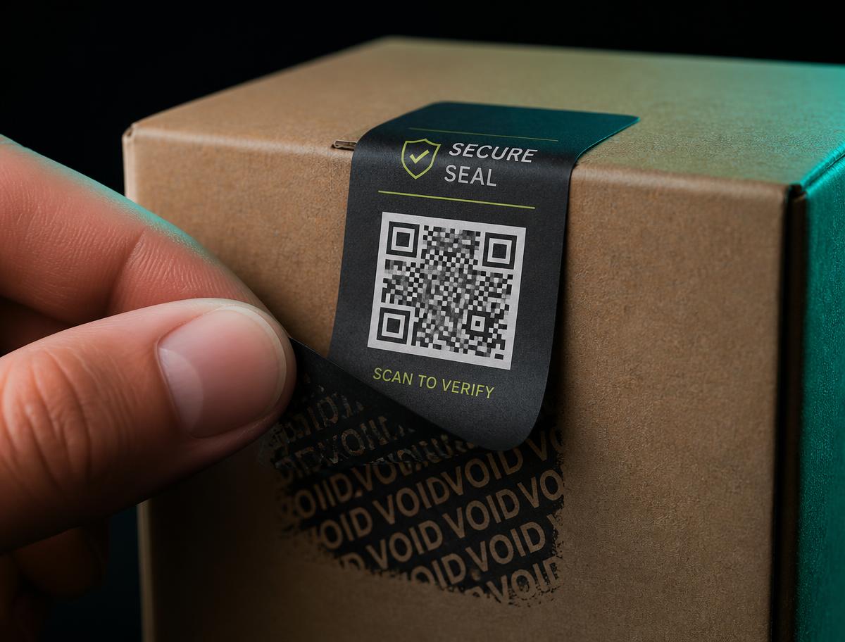 Tamper-evident void seal with scannable verification code on a parcel